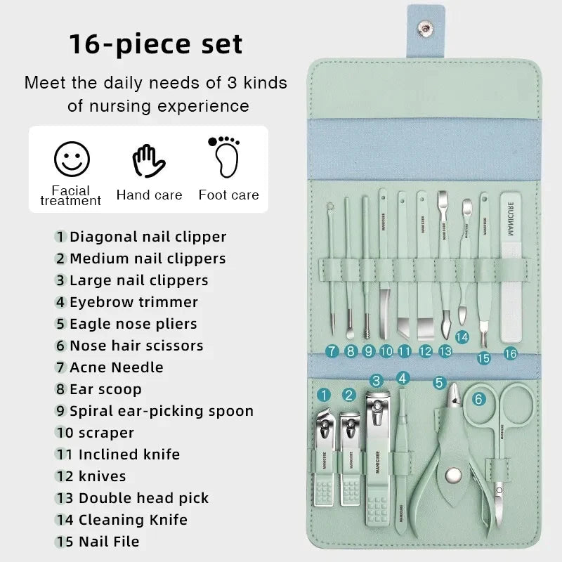 16 Pcs Stainless Steel Manicure Set - (IMPORTED)