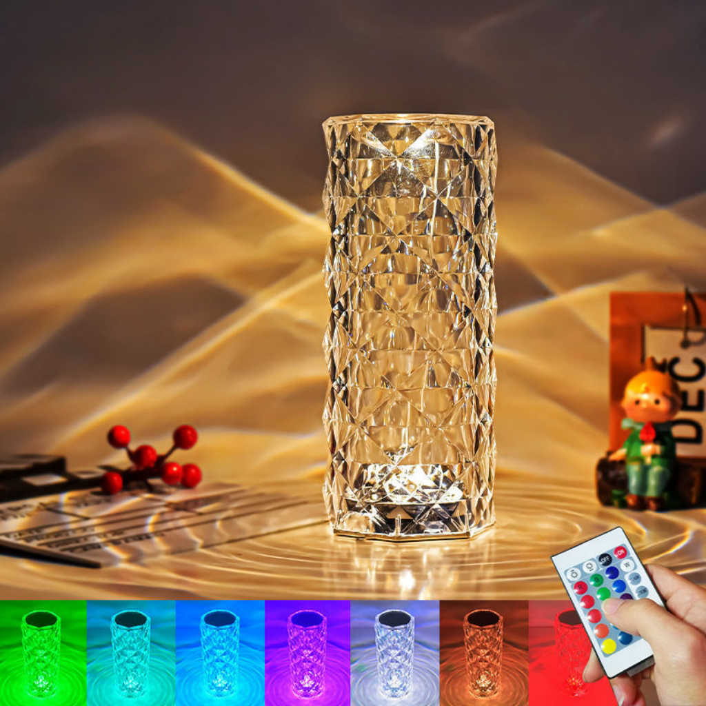 Rechargeable Rose Diamond Table Lamp with Wireless Remote 16RGB Colours USB Charging Touch Lamp (Large Size / Box Packing)