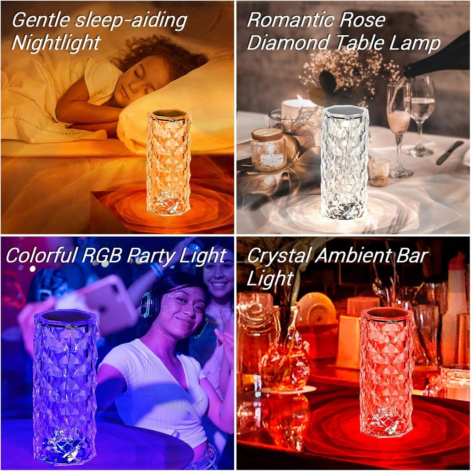 Rechargeable Rose Diamond Table Lamp with Wireless Remote 16RGB Colours USB Charging Touch Lamp (Large Size / Box Packing)