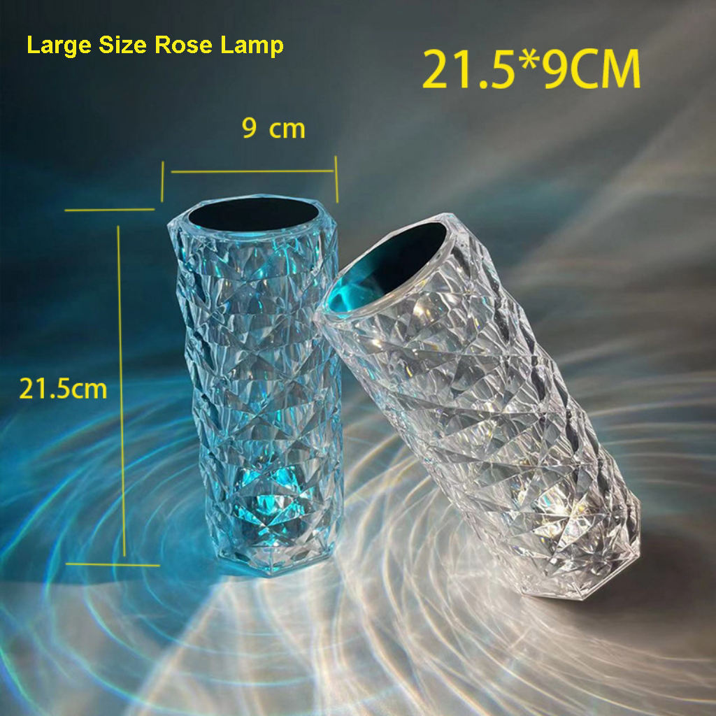 Rechargeable Rose Diamond Table Lamp with Wireless Remote 16RGB Colours USB Charging Touch Lamp (Large Size / Box Packing)