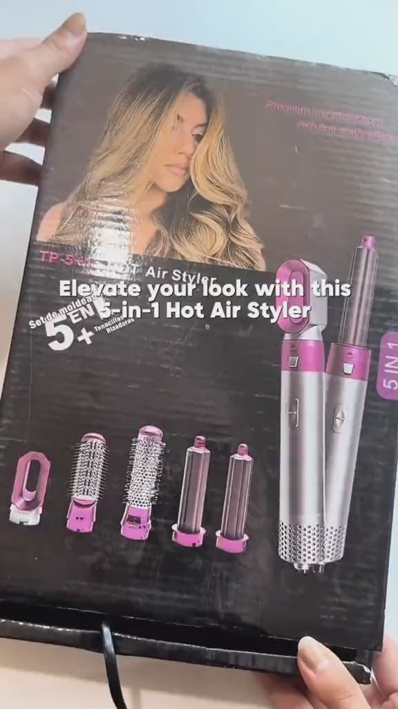 5 in 1 Hot Air Hair Styler | Professional Hair Dryer & Curler Brush - Salon Style at Home