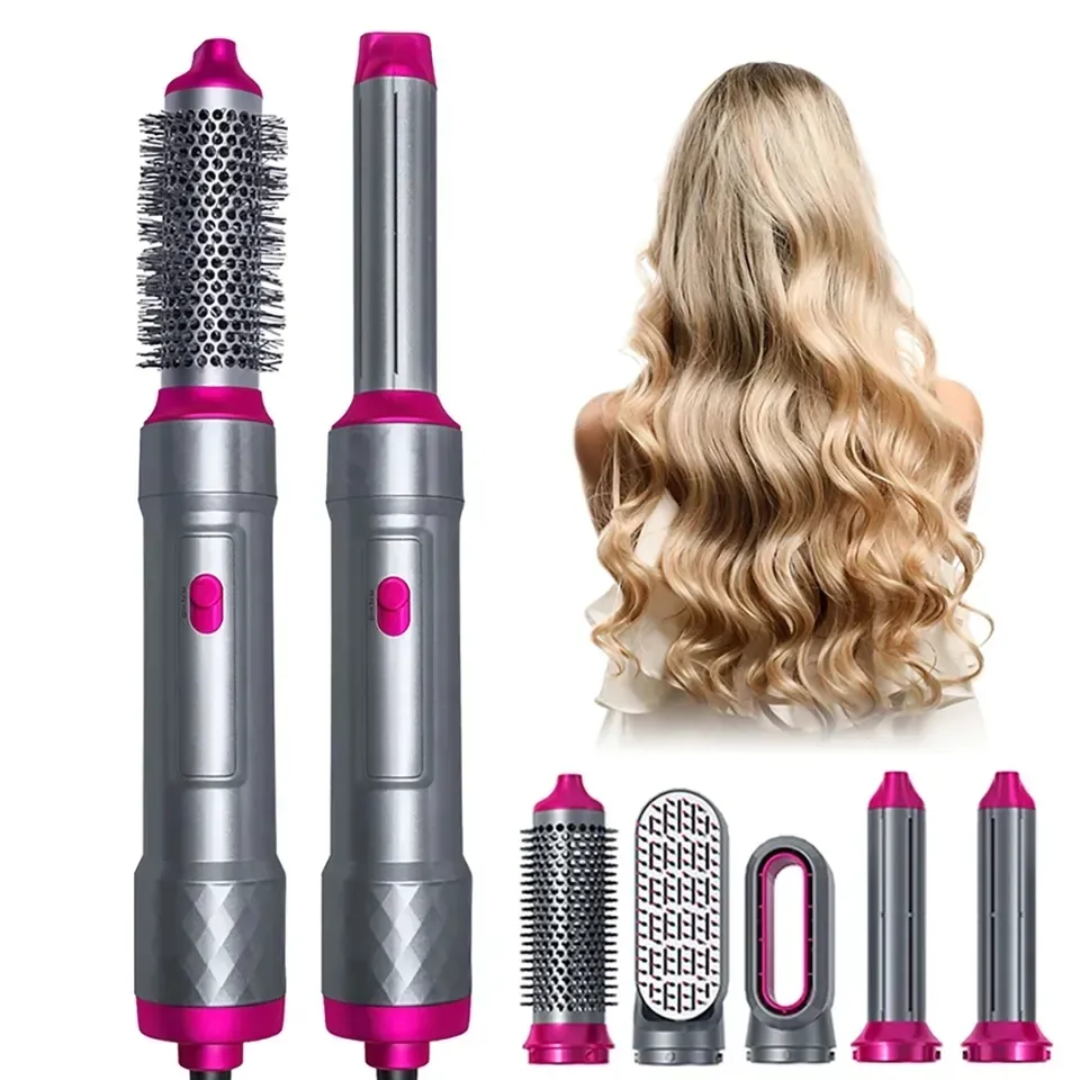 5 in 1 Hot Air Hair Styler | Professional Hair Dryer & Curler Brush - Salon Style at Home