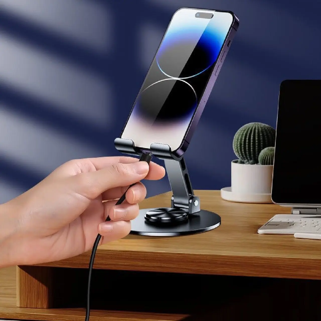 Metal 360° Rotating Desktop Mobile Stand – Premium Foldable Holder