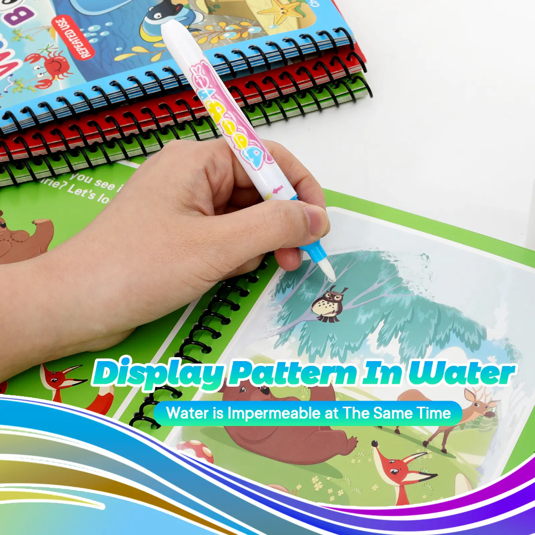 Magic Water Drawing Book for Kids – Reusable Coloring Book with Water Pen