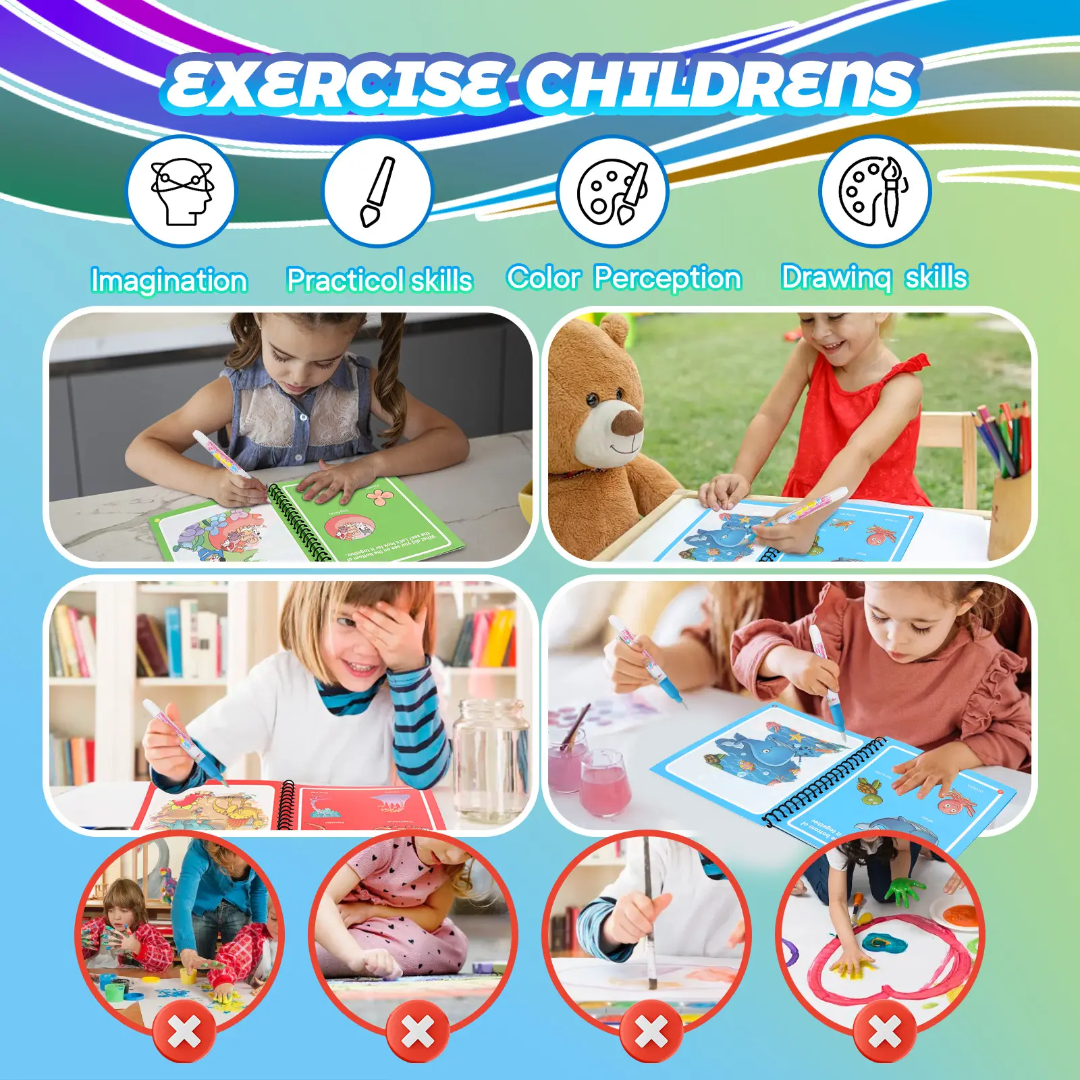 Magic Water Drawing Book for Kids – Reusable Coloring Book with Water Pen