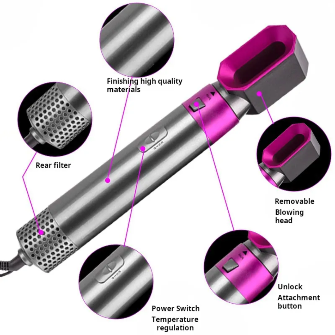 5 in 1 Hot Air Hair Styler | Professional Hair Dryer & Curler Brush - Salon Style at Home