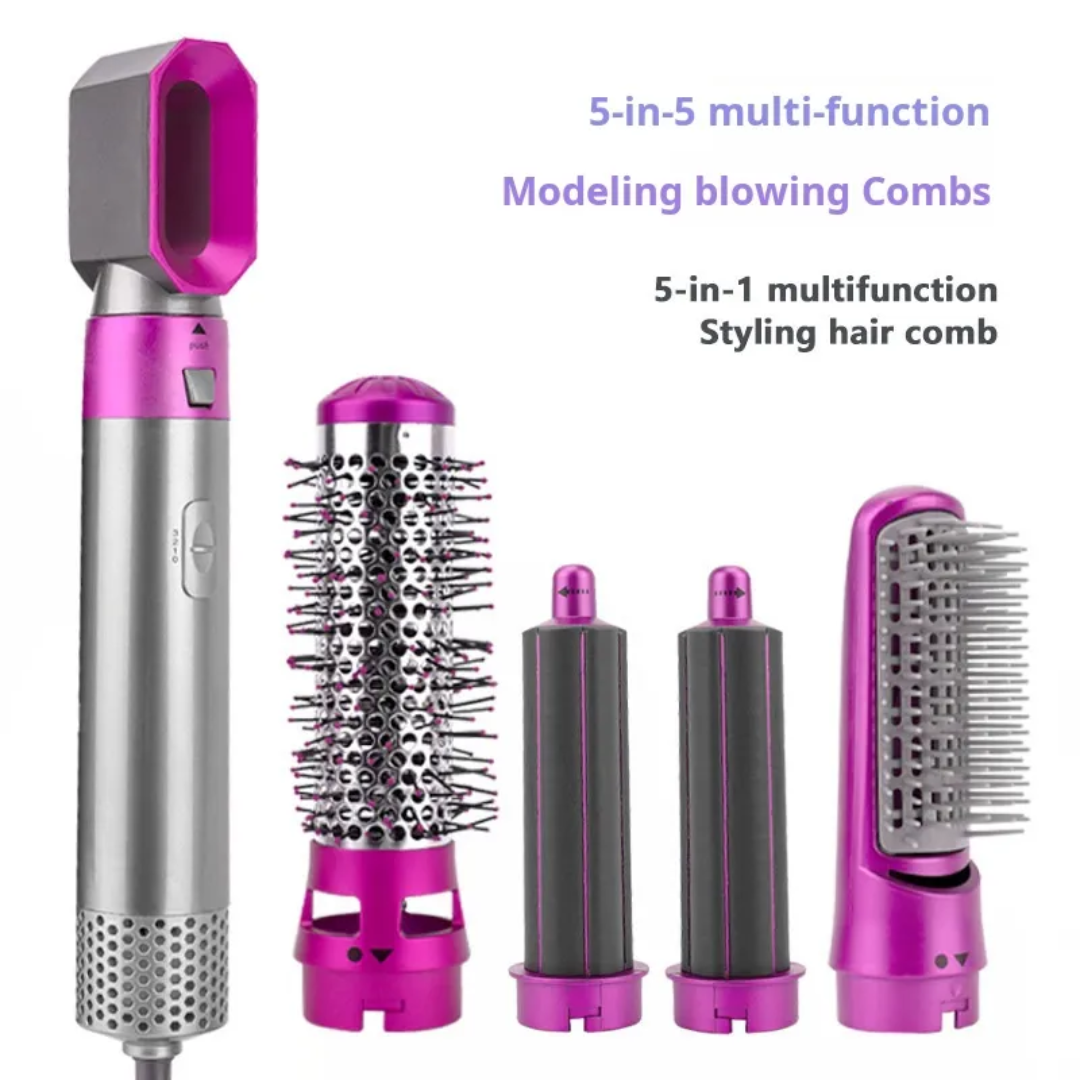 5 in 1 Hot Air Hair Styler | Professional Hair Dryer & Curler Brush - Salon Style at Home