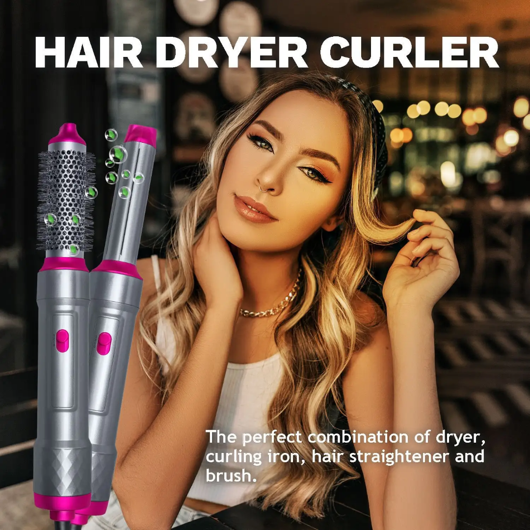 5 in 1 Hot Air Hair Styler | Professional Hair Dryer & Curler Brush - Salon Style at Home