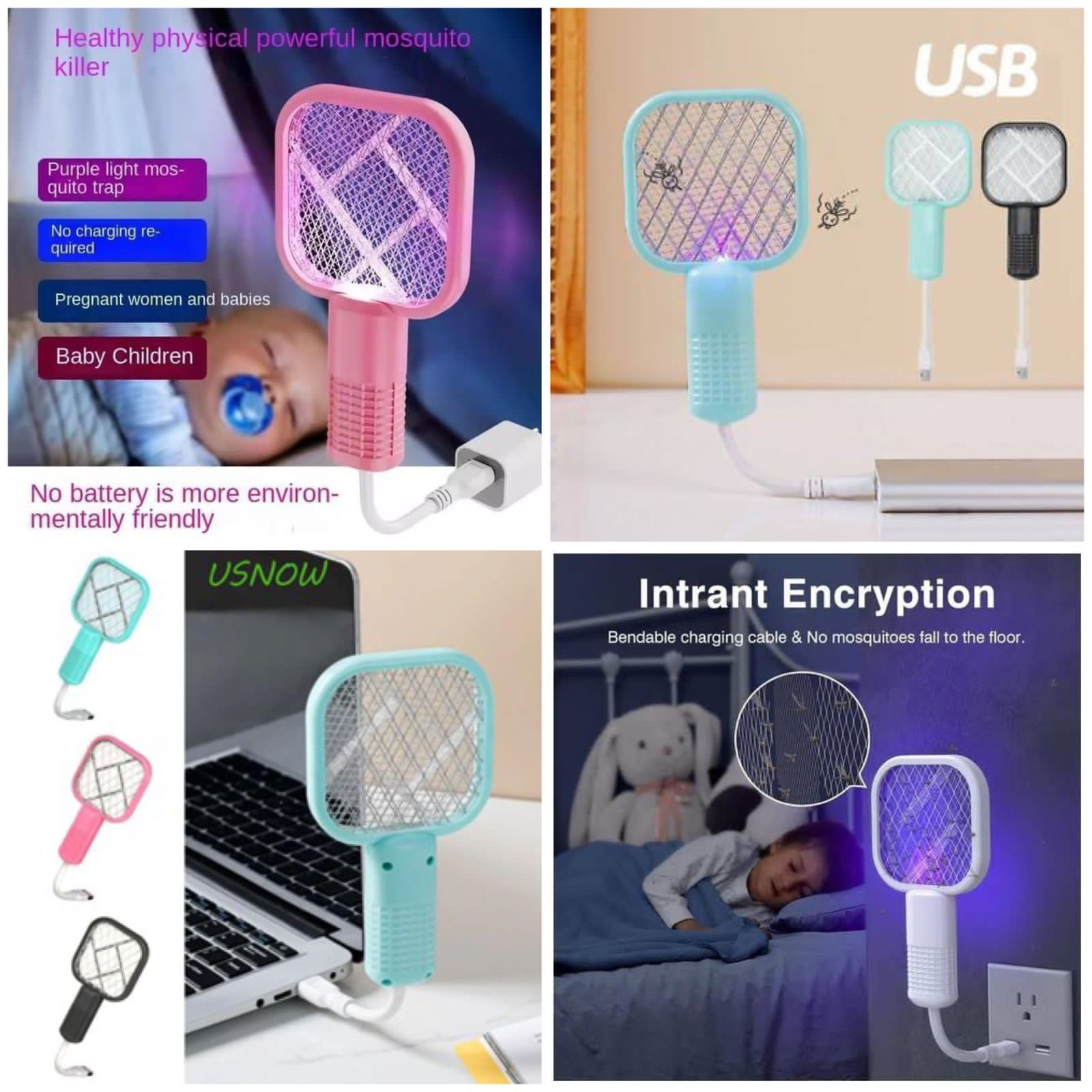 USB Electric Mosquito Swatter Racket with LED Light – Plug & Play
