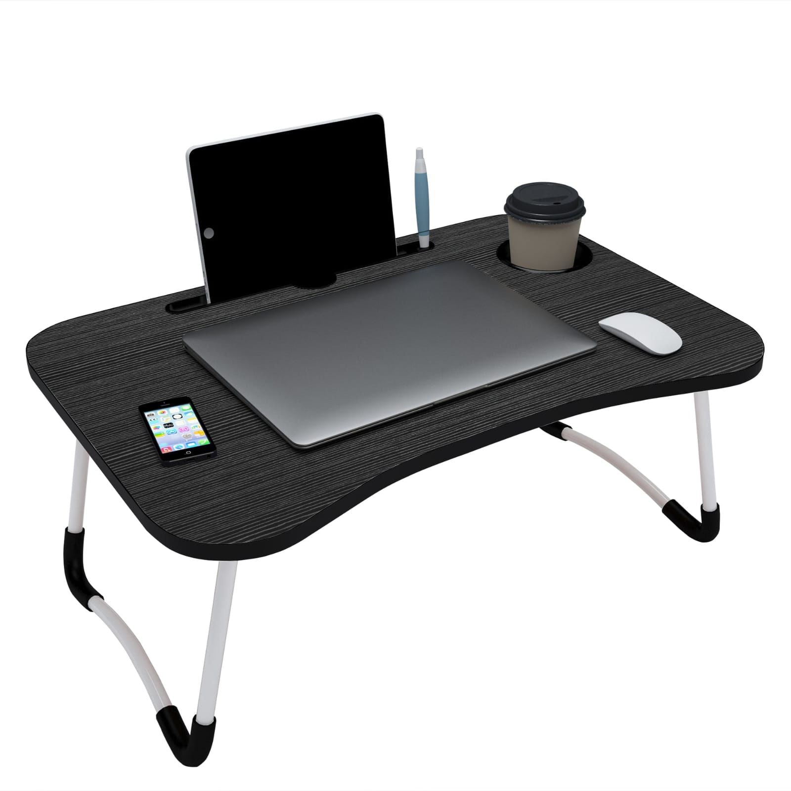 Foldable Study Laptop Table – High Quality Portable Bed Desk with Cup & Mobile Holder